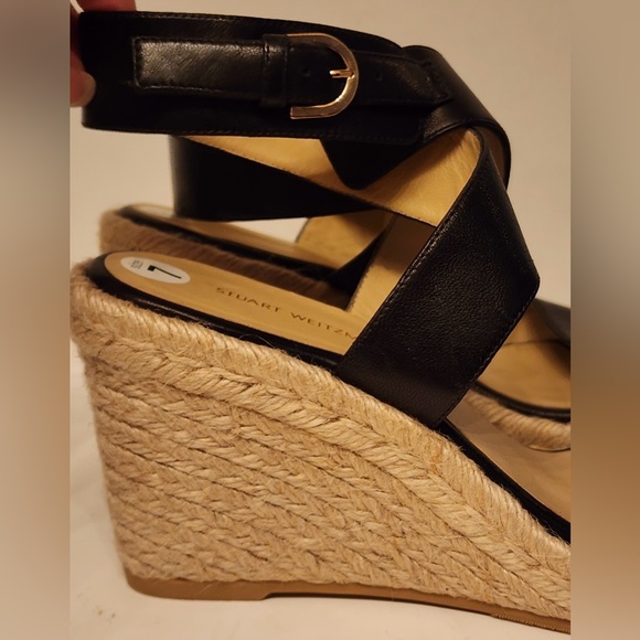 Stuart Weitzman Lexia Leather Black Espadrille Wedge Women’s Sandal Size 7 - Picture 9 of 12